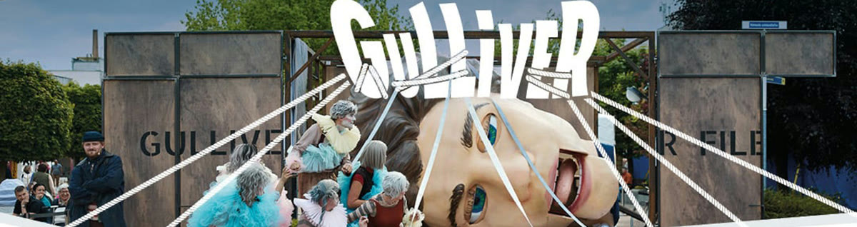 Plakat premiery spektaklu plenerowego "Podróże Gulliwera"